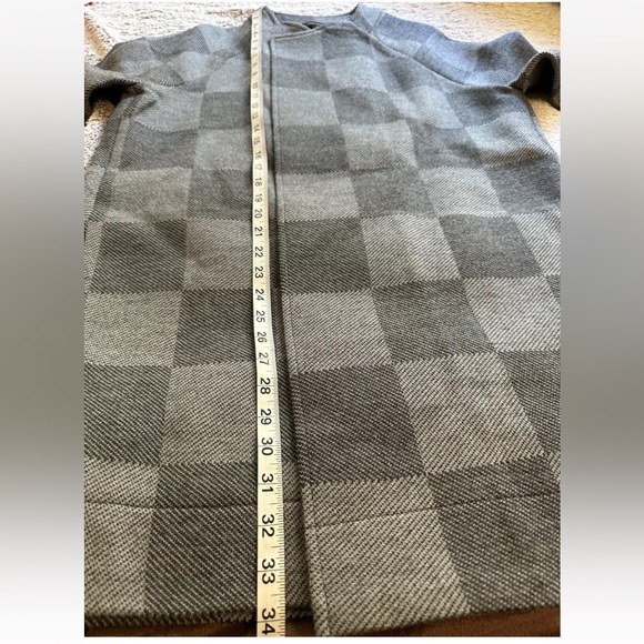 Ann Taylor Womens Wool Cardigan Duster M Gray Checkered Open Front Quiet Luxury - Picture 5 of 9